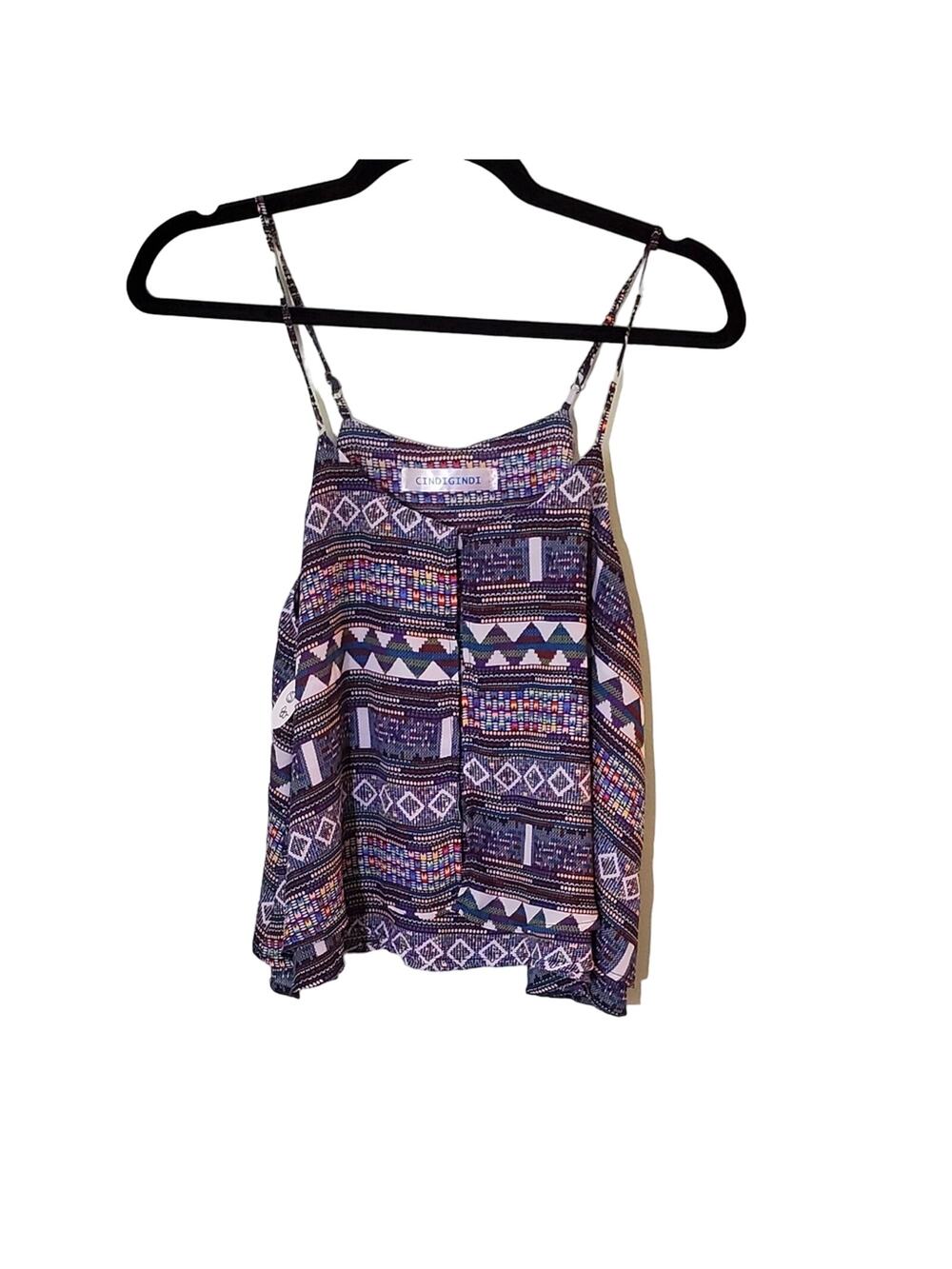 🪶 Cindi Gindi NWT Purple Geometric Ethnic Printed Boho Crop Cami Tank Top Small